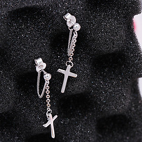 Bông tai lỗ đinh gấp dây chuyền thả chữ thập độc lạ hot hit