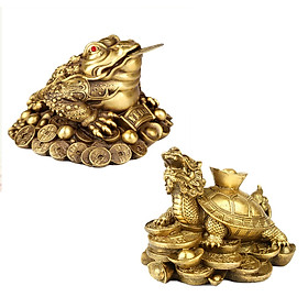 Mua Bộ linh vật trên ban thờ thần tài cóc thiềm thừ rùa đầu rồng long quy bằng đồng thau cỡ nhỏ phong thủy Hồng Thắng