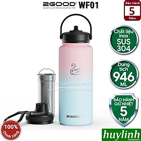 Bình giữ nhiệt nóng lạnh 2Good WF01 - 946ml (32oz) (Combo 2 nắp Và lõi lọc Detox Inox 304)