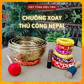Mua Chuông xoay dòng fullmoon Nepal Tây Tạng thủ công họa tiết kèm dùi da và đệm - Diệu Tâm mã chuong xoay thu cong vien chu