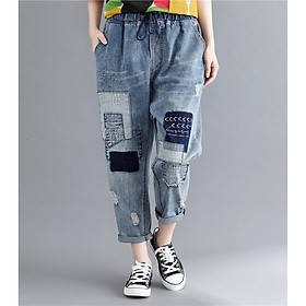 Loose casual patch ripped washed jeans