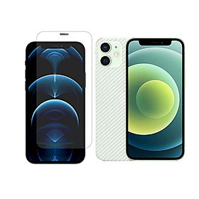 Dán cường lực màn hình + Mặt lưng + Viền vân carbon iPhone 12 Mini GOR Full chống bụi loa thoại - Hàng Nhập Khẩu