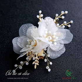 Phụ kiện cưới Giang - Bộ cài tóc cô dâu hoa voan hạt