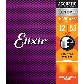 Bộ dây đàn Guitar Acoustic - Elixir 11052 - 80/20 Bronze, Nanoweb, 12 53 Light - Hàng chính hãng