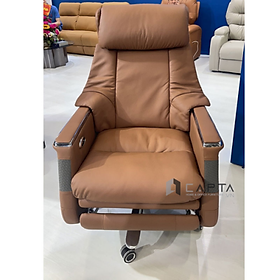 Ghế Giám đốc da thật màu nâu bò CR4113-L Nội thất Capta Ghế giám đốc da thật phần tiếp xúc màu nâu bò ngả lưng nghỉ trưa thư giãn chân xoay hợp kim nhôm mạ chrome tại HCM