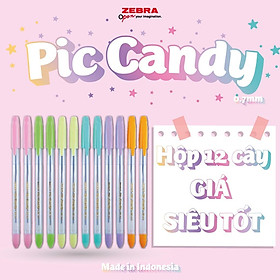 Viết bi nắp Pic Candy 0.7mm hộp 12 cây mực xanh - Zebra Chính hãng