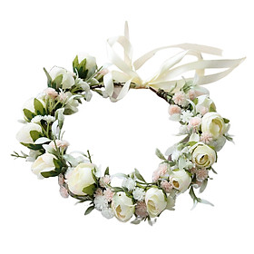 Flower Headband Bride Crown Tiaras with Adjustable Ribbon for Wedding