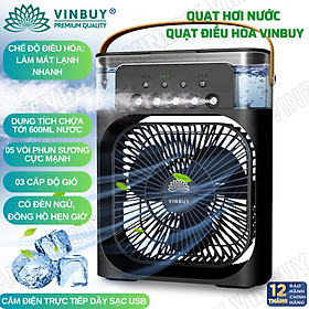 Quạt điều hòa mini hơi nước làm mát không khí nhỏ gọn để bàn, nhiều chế độ làm mát, có khay chứa đá, công suất lớn, có 05 đầu phun sương - Hàng chính hãng - VinBuy