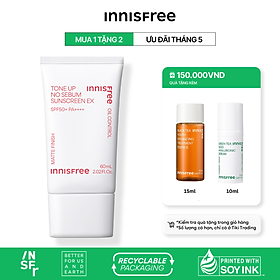 Kem chống nắng nâng tông kiềm dầu innisfree Tone Up No Sebum Sunscreen EX SPF 50+ PA++++ 60 mL (New 2023)