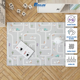 Thảm Em Bé Cao Cấp Parklon PE Họa Tiết Thị Trấn Vịt Tuyết + Sàn Gỗ Chính Hãng Hàn Quốc (200x150x1.5)cm. Chống Bụi Kháng Khuẩn Khử Mùi Chống Ồn Chống Trượt Chống Sốc Dày Hai Mặt (Double side PE Prime-Downtown Duck+Deco Brown)