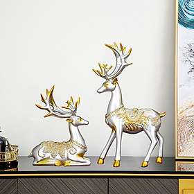 2x Reindeer Statue Elk Couple Sculpture Cabinet Figurine Home Decor