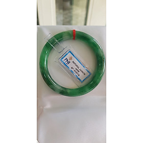 Vòng tay nữ đá Cẩm Thạch tự nhiên Đậu Lý Ni 51mm x chột 8mm Vòng kiểm định kèm giấy chứng nhận Natural Jadeite Jade P No 215715 Màu xanh lý đậm đều đẹp nữ 50kg - 55kg đeo tay đẹp sang lắm ạ