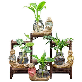 Mua Combo 4 lọ hoa thủy tinh gắn tượng phong thủy trang trí phòng khách  để bàn làm việc AZ-04