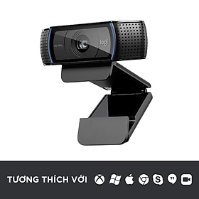 Webcam Logitech C920 Pro Full HD 1080p 30FPS - micro kép to rõ, tự động lấy nét và chỉnh sáng HD, thấu kinh Full HD cao cấp, phù hợp PC/ Laptop/ Mac - Hàng chính hãng 