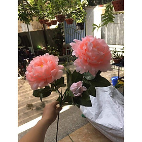 Mua Hoa lụa cao cấp  hoa mẫu đơn giả 2 bông 1 nụ cỡ lớn trang trí nhà cửa sang trọng