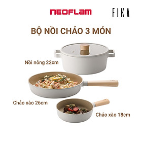 Bộ 3 món nồi, chảo Neoflam Fika Hàn Quốc (01 nồi nông 22c + 02 chảo sâu 18, 26cm). Hàng có sẵn giao ngay