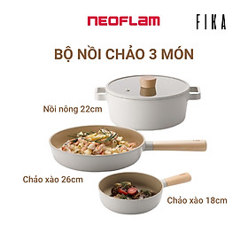 [Hàng chính hãng] Bộ 3 món nồi, chảo Neoflam Fika Hàn Quốc (01 nồi nông 22c + 02 chảo sâu 18, 26cm).  Hàng có sẵn giao ngay