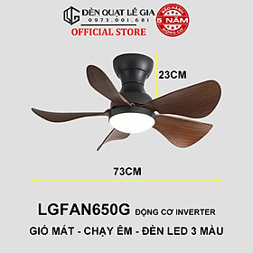 Quạt Trần Mini Có Đèn Lê Gia LGFAN650V - Chiều Cao 23cm - Sải Cánh 73cm - Bảo Hành 5 Năm