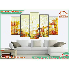 Tranh tráng gương pha lê BÔNG SEN 5 tấm trang trí phòng khách hiện đại TẶNG KÈM ĐINH TREO 5TBS09