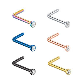 6 Pieces Stainless Steel L Shaped  Nose Studs Pins Piercing Jewelry 1.5mm
