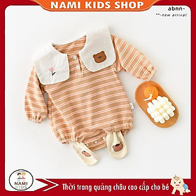 Body sọc ngang cổ thêu hoa và gấu hàng quảng châu đáng yêu cho bé gái