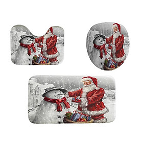 Christmas Snowman Santa Pattern Bathroom Four-Piece 3D Digital Printing Multicolor Waterproof Bathroom Four-Piece