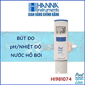 Bút Đo pH/Nhiệt Độ Với Độ Phân Giải 0.1pH Chuyên Dành Cho Nước Hồ Bơi, HANNA - HI981074, Tặng Kèm Gói Dung Dịch Hiệu Chuẩn Máy Đo, Bảo Hành Chính Hãng