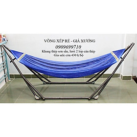 Mua Võng xếp khung thép sơn sần tròn phi 32  tặng kèm lưới 2 lớp cán thép siêu bền kèm túi đựng
