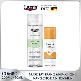 Bộ Kem Chống Nắng Cho Da Nhờn & Mụn Eucerin Sun Gel-Cream Dry Touch Oil Control SPF50+ 50ml và Tẩy Trang Cho Da Mụn Pro Acne 200ml