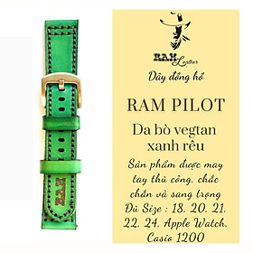 Dây đồng hồ da bò vegtan thảo mộc Ý nhuộm màu thủ công bền chắc - RAM Pilot xanh rêu