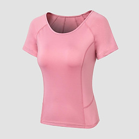 Áo thun thể thao dành cho nữ, chất liệu thoáng khí, thiết kế thời trang với cổ chữ O và cổ tay ngắn-Màu hồng 1-Size