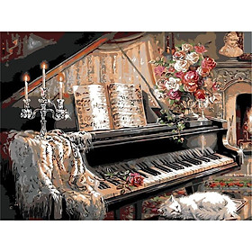 Mua Tranh tô màu theo số Tranh sơn dầu số hoá hình cây đàn size 30*40cm kèm khung