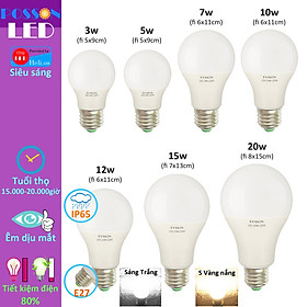 Bóng đèn Led 3w 5w 7w 9w 10w 12w 15w 20w bup tròn A bulb kín chống nước Posson LB-3-20x