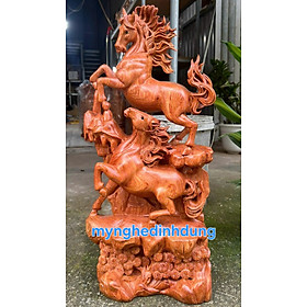 Mua Tượng con ngựa song mã uyên ương bằng gỗ hương đá kt cao 50×22×15cm