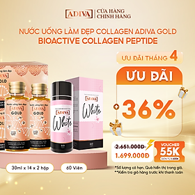 2 Hộp Nước Uống Làm Đẹp Collagen ADIVA Gold (14 Chai/Hộp) + 1 Hộp Viên Uống Trắng Da White ADIVA 60 Viên