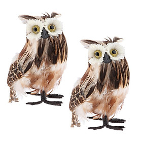 2x 7'' Artificial Owls Furry Realistic Imitation Taxidermy Home Garden Decor