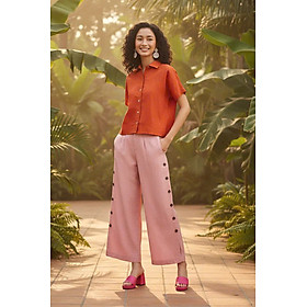 Quần Ống Rộng Xẻ Linen Anh Đào, Quần Culottes Ống Rộng Xẻ Đính Nút Linen Hồng Pan068