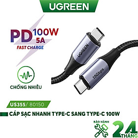 Cáp sạc UGREEN US355 Type-C sang Type-C - Hỗ trợ sạc nhanh PD 100W Dòng 5A - Hàng nhập khẩu chính hãng