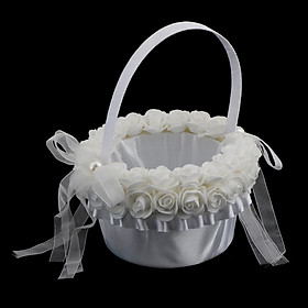 2Pcs Elegant Satin Wedding Romantic Ceremony Party Flower Girl Basket with Rose