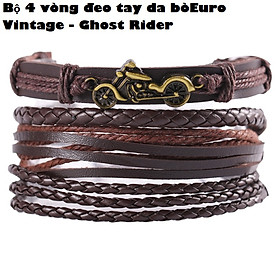 Combo 4 vòng đeo tay Phong cách Euro Vintage, chủ đề Ghost Rider, mang lại sự mạnh mẽ, cá tính và nổi bật.