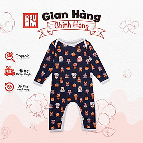 Quần áo sơ sinh bé trai bé gái IAMSU bộ quần áo sơ sinh body liền thân cổ chồm dài tay vải Cotton Organic nhập Hàn