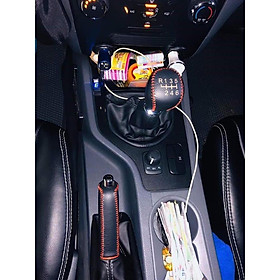 Bọc cần số, phanh tay TOYOTA FORTUNER MT da bò thật 100%, bảo hành 2 năm,chỉ lấy cần số - Mầu đen chỉ đỏ
