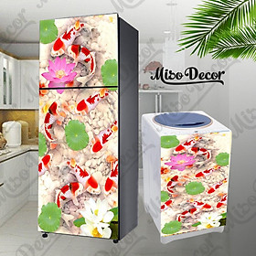 Mua Tranh dán tủ lạnh  máy giặt decal 3D cao cấp - cá chép  song ngư  cửu ngư