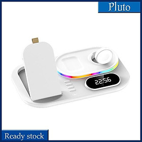 Đế Sạc Nhanh Không Dây 4 Trong 1 Kiêm Đồng Hồ Báo Thức Cho Airpods Pro Iwatch Rgb Có Đèn Led Cho Iphone