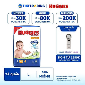 Tã quần Huggies Skin Care Mega Jumbo L100+4 miếng với tràm trà dịu da