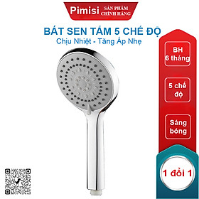 Bát Sen Tắm Chịu Nhiệt 5 Chế Độ Pimisi PBS-503 Tăng Áp Nhẹ Cho Vòi Tắm Hoa Sen Nóng Lạnh Với Tay Sen Bằng Nhựa Cao Cấp Mạ Xi Inox Sáng Bóng Kiểu Tròn To - Ổn Định Nhiệt Độ Theo Công Nghệ Đầu Phun Cao Su Massage Dạng Phun Mưa Tiết Kiệm Nước | Chính Hãng