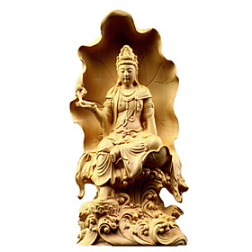 Mua Tượng Phật bà Quan Âm tự tại tựa lá sen bằng gỗ Hoàng Dương C18