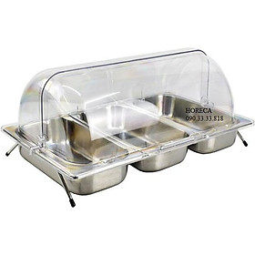 Mua khay inox 3 ngăn có nắp chụp  hình chữ nhật  có chân inox