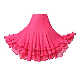 women Ballroom Waltz Dance expansion Skirt Tango Training Dress  Rose Red