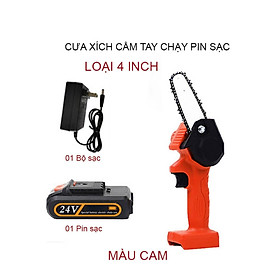 Máy cưa xích cầm tay dùng pin sạc , lưỡi cưa loại 4 inch (10cm)